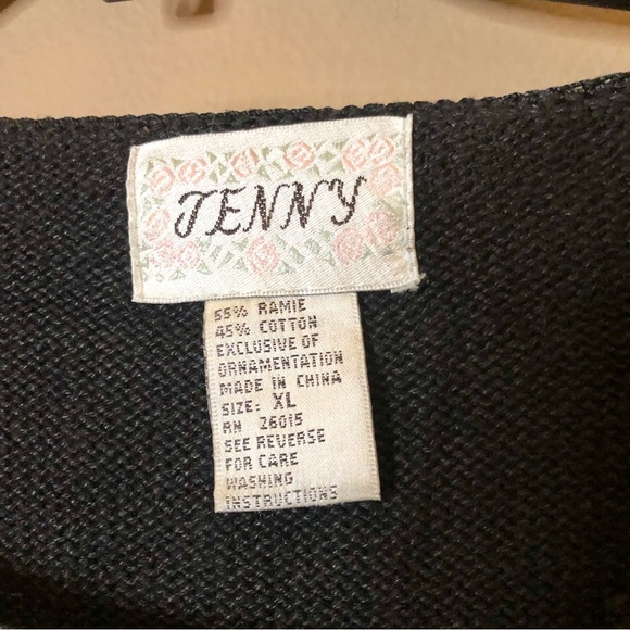 Jenny Vintage Ramie Short Sleeve Sweater Floral Safari Animal Print Black XL - Picture 3 of 6